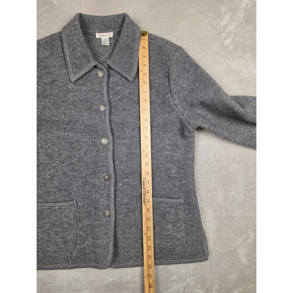 Talbots Cardigan Sweater Women M Gray 100% Wool Button Front Pocket Jacket Read